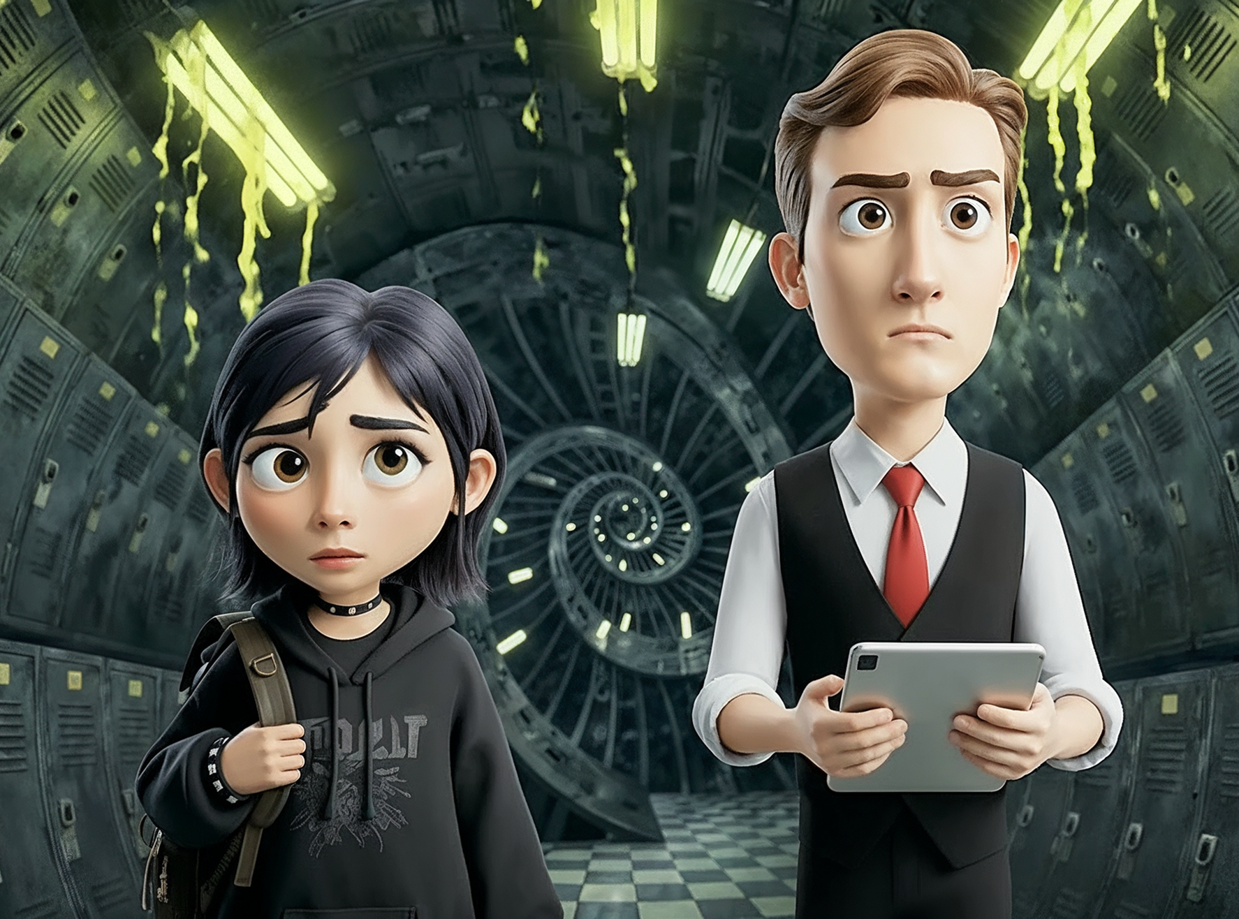 Animated characters in a mysterious tunnel